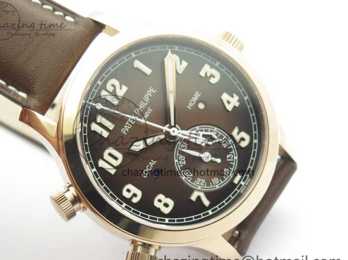 MIROTIME 0510 ZipUp Calatrava 5524R Pilot Travel Time RG GRF Brown Dial on Brown Leather Strap A324 V 7110